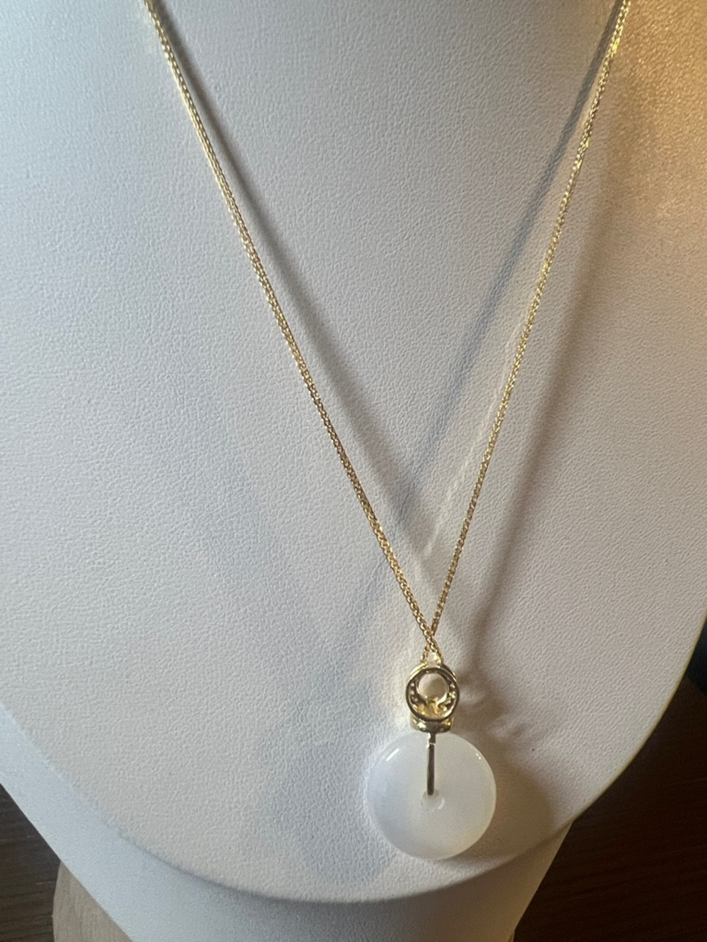 24K Gold Plated Chain Necklace with White Jade Pendant - Women Jewelry - Picture 6 of 7